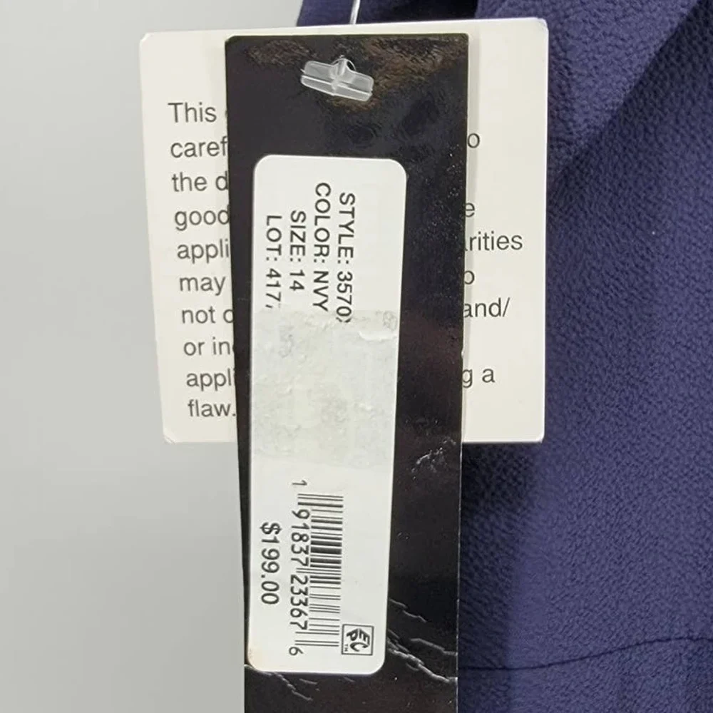 XSCAPE Navy Blue Ruched Crepe Gown NWT‎ Sz 14 Square Neck Hi-Lo Slit Formal Prom